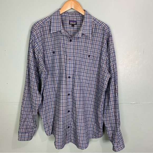 Patagonia Mens Plaid‎ Button Down Shirt Plaid Blue Sz L - Picture 1 of 7